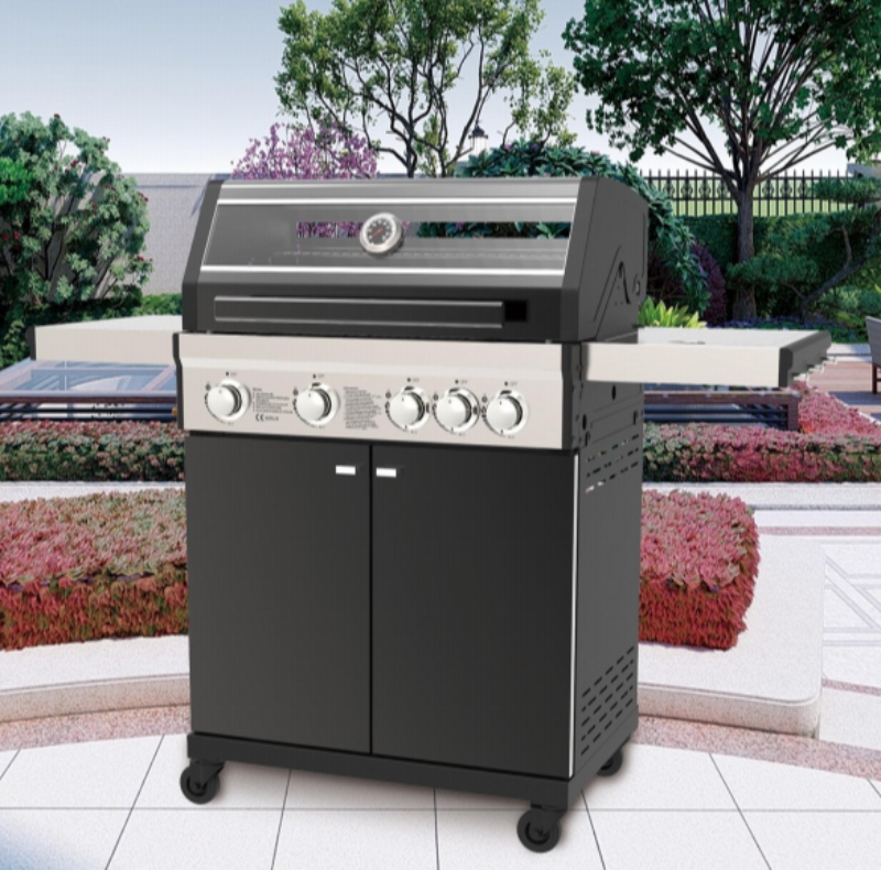 Luksus Udendørs Have Gas BBQ Griller Røgfri Grill Grill Hjem Party BBQ Grill Trolley med kabinetter hjul Rustfrit stål